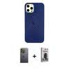MARSİLYAN™- iPhone 12 Pro Max Kılıf Nova Çizgi - Siyah Bilvis Hayalet Cam Ekran Koruyucu + Neon Fosforlu Kamera Lens - YL