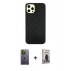MARSİLYAN™- iPhone 12 Pro Max Kılıf Nova Çizgi - Siyah Bilvis Hayalet Cam Ekran Koruyucu + Neon Fosforlu Kamera Lens - YL