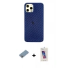MARSİLYAN™- iPhone 12 Pro Max Kılıf Nova Çizgi - Siyah Joko 5D Cam + Gökkuşağı Shine Kamera Lens Koruma Cam