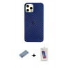 MARSİLYAN™- iPhone 12 Pro Max Kılıf Nova Çizgi - Siyah Joko 5D Cam + Gümüş Shine Kamera Lens Koruma Cam