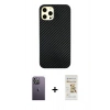MARSİLYAN™- iPhone 12 Pro Max Kılıf Nova Çizgi - Siyah Mat Seramik Nano Ekran Koruyucu + Beyaz Neon Fosforlu Kamera Lens