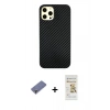 MARSİLYAN™- iPhone 12 Pro Max Kılıf Nova Çizgi - Siyah Mat Seramik Nano Ekran Koruyucu + Gold Metal Kamera Lens Koruma Cam
