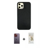 MARSİLYAN™- iPhone 12 Pro Max Kılıf Nova Çizgi - Siyah Mat Seramik Nano Ekran Koruyucu + Neon Fosforlu Kamera Lens - TU