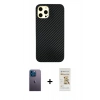 MARSİLYAN™- iPhone 12 Pro Max Kılıf Nova Çizgi - Siyah Mat Seramik Nano Ekran Koruyucu + Neon Fosforlu Kamera Lens - MI