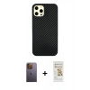 MARSİLYAN™- iPhone 12 Pro Max Kılıf Nova Çizgi - Siyah Mat Seramik Nano Ekran Koruyucu + Neon Fosforlu Kamera Lens - SI