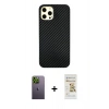 MARSİLYAN™- iPhone 12 Pro Max Kılıf Nova Çizgi - Siyah Mat Seramik Nano Ekran Koruyucu + Neon Fosforlu Kamera Lens - YL