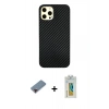 MARSİLYAN™- iPhone 12 Pro Max Kılıf Nova Çizgi - Siyah Polymer Nano Ekran Koruyucu + Metal Kamera Lens Koruma Cam - KI