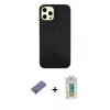MARSİLYAN™- iPhone 12 Pro Max Kılıf Nova Çizgi - Siyah Polymer Nano Ekran Koruyucu + Metal Kamera Lens Koruma Cam - GD