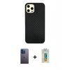 MARSİLYAN™- iPhone 12 Pro Max Kılıf Nova Çizgi - Siyah Polymer Nano Ekran Koruyucu + Neon Fosforlu Kamera Lens - MI