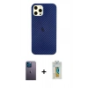MARSİLYAN™- iPhone 12 Pro Max Kılıf Nova Çizgi - Siyah Polymer Nano Ekran Koruyucu + Neon Fosforlu Kamera Lens - MI