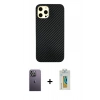 MARSİLYAN™- iPhone 12 Pro Max Kılıf Nova Çizgi - Siyah Polymer Nano Ekran Koruyucu + Neon Fosforlu Kamera Lens - BZ