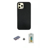 MARSİLYAN™- iPhone 12 Pro Max Kılıf Nova Çizgi - Siyah Polymer Nano Ekran Koruyucu + Renkli Kamera Lens Koruma Cam - TU
