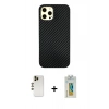 MARSİLYAN™- iPhone 12 Pro Max Kılıf Nova Çizgi - Siyah Polymer Nano Ekran Koruyucu + Shine Kamera Lens - GD