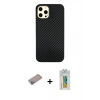 MARSİLYAN™- iPhone 12 Pro Max Kılıf Nova Çizgi - Siyah Polymer Nano Ekran Koruyucu + Shine Kamera Lens Koruma Cam - SABE