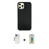 MARSİLYAN™- iPhone 12 Pro Max Kılıf Nova Çizgi - Siyah Polymer Nano Ekran Koruyucu + Shine Kamera Lens - LT
