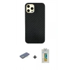 MARSİLYAN™- iPhone 12 Pro Max Kılıf Nova Çizgi - Siyah Polymer Nano Ekran Koruyucu + Yeşil Renkli Kamera Lens Koruma Cam