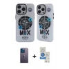 MARSİLYAN™- iPhone 12 Pro Max Kılıf Nova Doku Koleksiyonu - Şeffaf Royal Nano Ekran Koruyucu + Mavi Neon Fosforlu Kamera Lens
