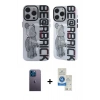 MARSİLYAN™- iPhone 12 Pro Max Kılıf Nova Doku Koleksiyonu - Şeffaf Royal Nano Ekran Koruyucu + Mavi Neon Fosforlu Kamera Lens