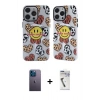 MARSİLYAN™- iPhone 12 Pro Max Kılıf Nova Doku Koleksiyonu - Şeffaf Uv Polymer Nano Ekran Koruyucu + Neon Fosforlu Kamera Lens - MI