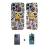 MARSİLYAN™- iPhone 12 Pro Max Kılıf Nova Doku Koleksiyonu - Siyah 18D Cam Ekran Koruyucu + Neon Fosforlu Kamera Lens - MI