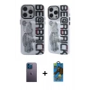 MARSİLYAN™- iPhone 12 Pro Max Kılıf Nova Doku Koleksiyonu - Siyah 18D Cam Ekran Koruyucu + Neon Fosforlu Kamera Lens - MI