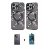 MARSİLYAN™- iPhone 12 Pro Max Kılıf Nova Doku Koleksiyonu - Siyah 18D Cam Ekran Koruyucu + Neon Fosforlu Kamera Lens - YL