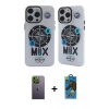 MARSİLYAN™- iPhone 12 Pro Max Kılıf Nova Doku Koleksiyonu - Siyah 18D Cam Ekran Koruyucu + Neon Fosforlu Kamera Lens - YL