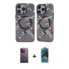 MARSİLYAN™- iPhone 12 Pro Max Kılıf Nova Doku Koleksiyonu - Siyah 18D Cam Ekran Koruyucu + Neon Fosforlu Kamera Lens - TU