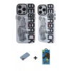 MARSİLYAN™- iPhone 12 Pro Max Kılıf Nova Doku Koleksiyonu - Siyah 18D Cam Ekran Koruyucu + Shine Kamera Lens Koruma Cam - PE