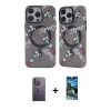 MARSİLYAN™- iPhone 12 Pro Max Kılıf Nova Doku Koleksiyonu - Siyah 34D Izgaralı Cam + Beyaz Neon Fosforlu Kamera Lens