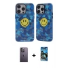 MARSİLYAN™- iPhone 12 Pro Max Kılıf Nova Doku Koleksiyonu - Siyah 34D Izgaralı Cam + Beyaz Neon Fosforlu Kamera Lens