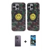 MARSİLYAN™- iPhone 12 Pro Max Kılıf Nova Doku Koleksiyonu - Siyah 34D Izgaralı Cam + Beyaz Neon Fosforlu Kamera Lens