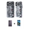 MARSİLYAN™- iPhone 12 Pro Max Kılıf Nova Doku Koleksiyonu - Siyah 34D Izgaralı Cam + Beyaz Neon Fosforlu Kamera Lens