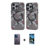 MARSİLYAN™- iPhone 12 Pro Max Kılıf Nova Doku Koleksiyonu - Siyah 34D Izgaralı Cam + Neon Fosforlu Kamera Lens - MI