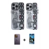 MARSİLYAN™- iPhone 12 Pro Max Kılıf Nova Doku Koleksiyonu - Siyah 34D Izgaralı Cam + Neon Fosforlu Kamera Lens - SI