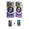 MARSİLYAN™- iPhone 12 Pro Max Kılıf Nova Doku Koleksiyonu - Siyah 34D Izgaralı Cam + Neon Fosforlu Kamera Lens - SI