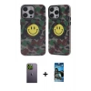 MARSİLYAN™- iPhone 12 Pro Max Kılıf Nova Doku Koleksiyonu - Siyah 34D Izgaralı Cam + Neon Fosforlu Kamera Lens - YL
