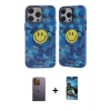 MARSİLYAN™- iPhone 12 Pro Max Kılıf Nova Doku Koleksiyonu - Siyah 34D Izgaralı Cam + Neon Fosforlu Kamera Lens - SI
