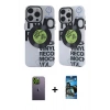 MARSİLYAN™- iPhone 12 Pro Max Kılıf Nova Doku Koleksiyonu - Siyah 34D Izgaralı Cam + Neon Fosforlu Kamera Lens - YL