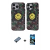 MARSİLYAN™- iPhone 12 Pro Max Kılıf Nova Doku Koleksiyonu - Siyah 34D Izgaralı Cam + Shine Kamera Lens Koruma Cam - SH