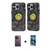 MARSİLYAN™- iPhone 12 Pro Max Kılıf Nova Doku Koleksiyonu - Siyah 34D Izgaralı Cam + Turuncu Neon Fosforlu Kamera Lens