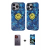 MARSİLYAN™- iPhone 12 Pro Max Kılıf Nova Doku Koleksiyonu - Siyah 34D Izgaralı Cam + Turuncu Neon Fosforlu Kamera Lens