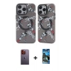 MARSİLYAN™- iPhone 12 Pro Max Kılıf Nova Doku Koleksiyonu - Siyah 34D Izgaralı Cam + Turuncu Neon Fosforlu Kamera Lens