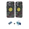 MARSİLYAN™- iPhone 12 Pro Max Kılıf Nova Doku Koleksiyonu - Siyah 3D Antistatik Cam Ekran Koruyucu + Gold Shine Kamera Lens Koruma Cam