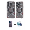 MARSİLYAN™- iPhone 12 Pro Max Kılıf Nova Doku Koleksiyonu - Siyah 3D Antistatik Cam Ekran Koruyucu + Neon Fosforlu Kamera Lens - MI