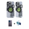 MARSİLYAN™- iPhone 12 Pro Max Kılıf Nova Doku Koleksiyonu - Siyah 3D Antistatik Cam Ekran Koruyucu + Neon Fosforlu Kamera Lens - MI