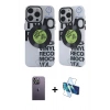 MARSİLYAN™- iPhone 12 Pro Max Kılıf Nova Doku Koleksiyonu - Siyah 3D Antistatik Cam Ekran Koruyucu + Neon Fosforlu Kamera Lens - BZ