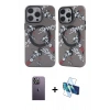 MARSİLYAN™- iPhone 12 Pro Max Kılıf Nova Doku Koleksiyonu - Siyah 3D Antistatik Cam Ekran Koruyucu + Neon Fosforlu Kamera Lens - BZ