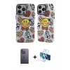 MARSİLYAN™- iPhone 12 Pro Max Kılıf Nova Doku Koleksiyonu - Siyah 3D Antistatik Cam Ekran Koruyucu + Neon Fosforlu Kamera Lens - BZ