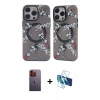 MARSİLYAN™- iPhone 12 Pro Max Kılıf Nova Doku Koleksiyonu - Siyah 3D Antistatik Cam Ekran Koruyucu + Neon Fosforlu Kamera Lens - TU